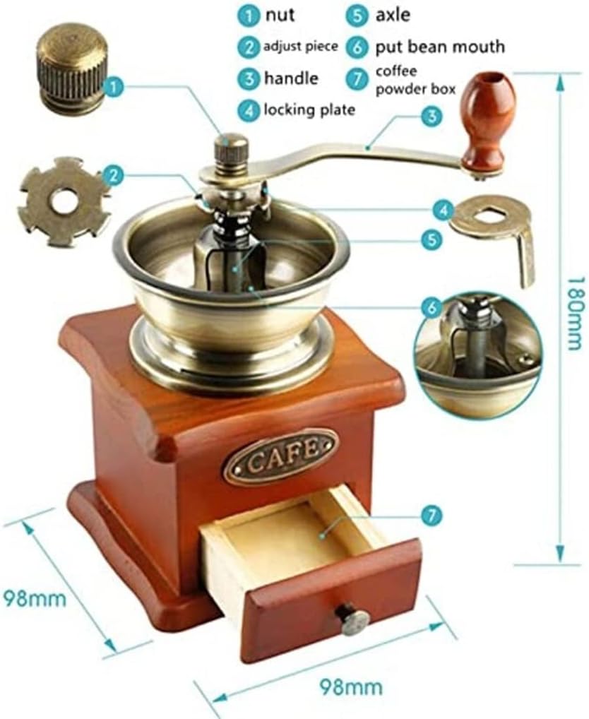 WFHTU – Molinillo de café manual, molinillo de mano de madera estilo vintage con cafetera francesa manual para el hogar