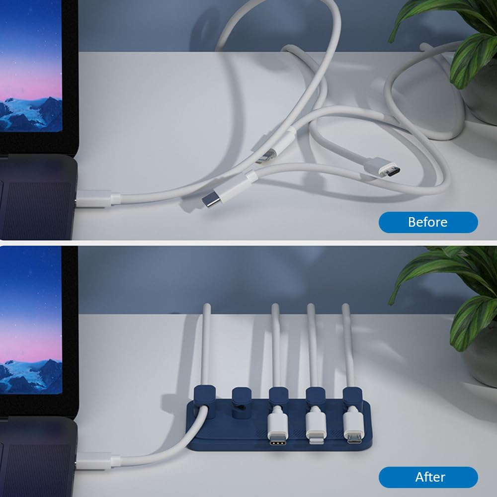 Dacobay – Soporte magnético para cables de escritorio, multiusos, 5 clips (diámetro exterior de 0.118-0.165 in) para Lightning, USB-C, micro cable,