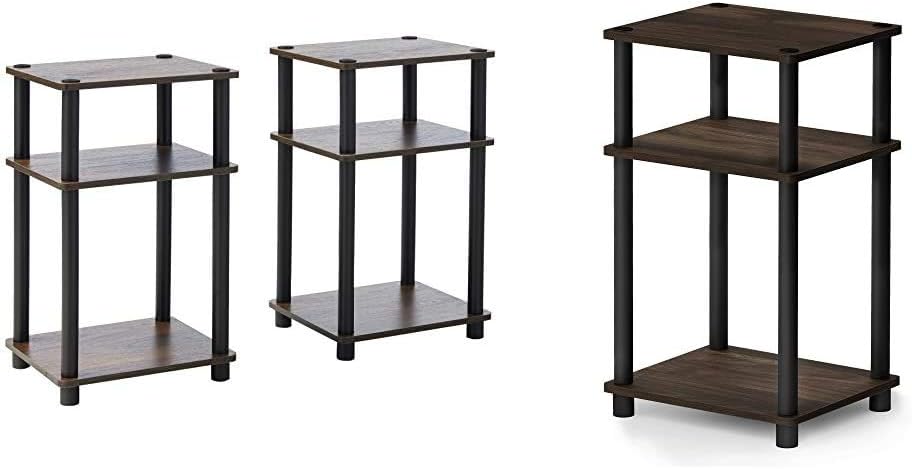 Furinno Just 3 Tier Turn-N-Tube – Paquete de 2 mesas auxiliares, nogal Columbianegro y mesa auxiliar de solo 3 niveles, 1 paquete, nogal