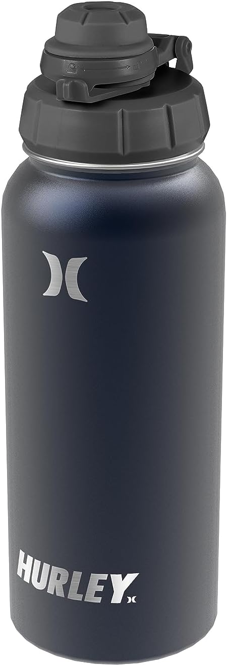 Hurley Botella de agua aislada  Botella de agua de acero inoxidable de 32 onzas, botella de agua de viaje para deportes y actividades al aire libre