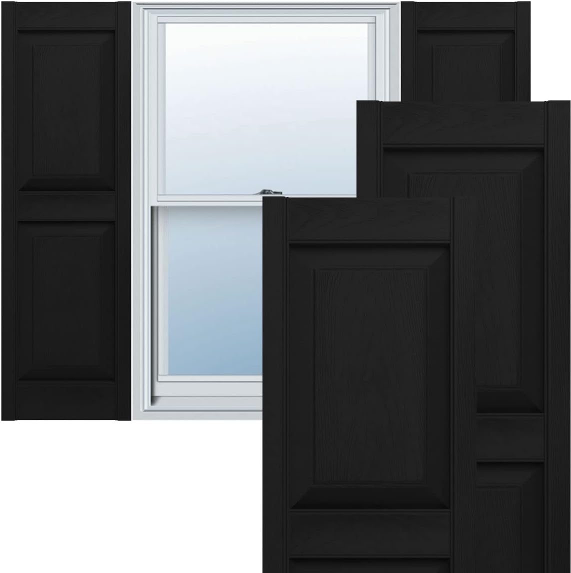 Ekena Millwork Vinilo estándar, dos paneles iguales con persianas de panel elevado, LP2S12X05100BL