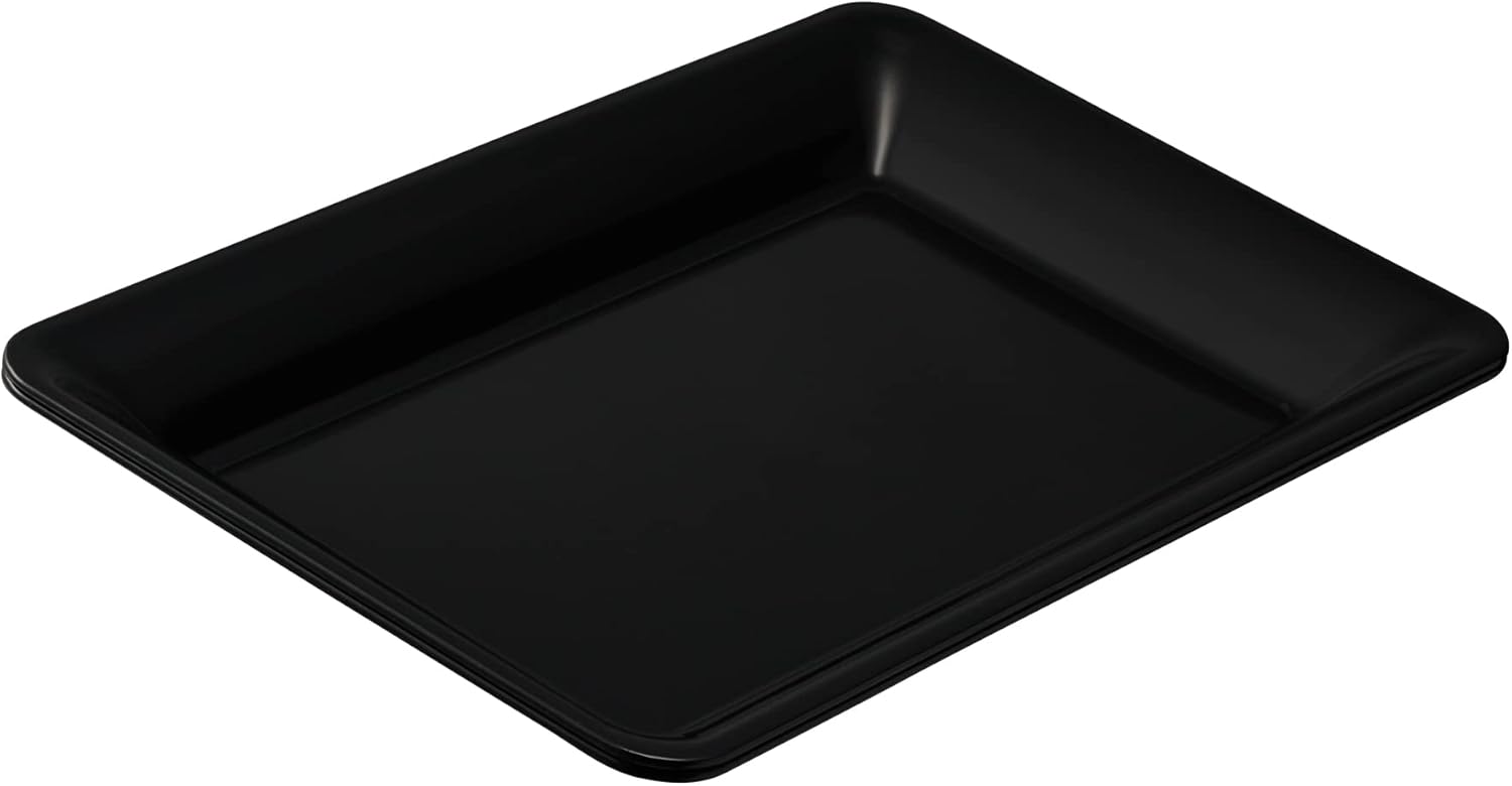 PLASTICPRO Bandejas de plástico para servir  Platos rectangulares de 10 x 14 pulgadas desechables para fiestas, color negro, paquete de 4