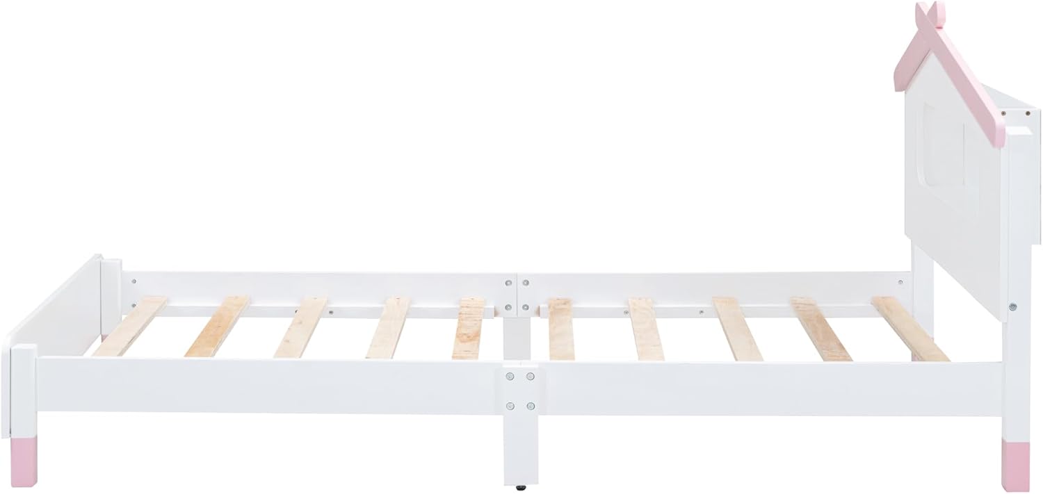 Cama de plataforma individual con luces LED, cama individual de madera para niños con cabecera en forma de casa, marco de cama de casa de tamaño
