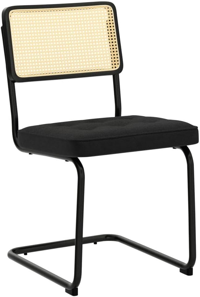 COLAMY Juego de 4 sillas de comedor modernas de mediados de siglo, sillas auxiliares de comedor de ratán de terciopelo con patas cromadas de metal y