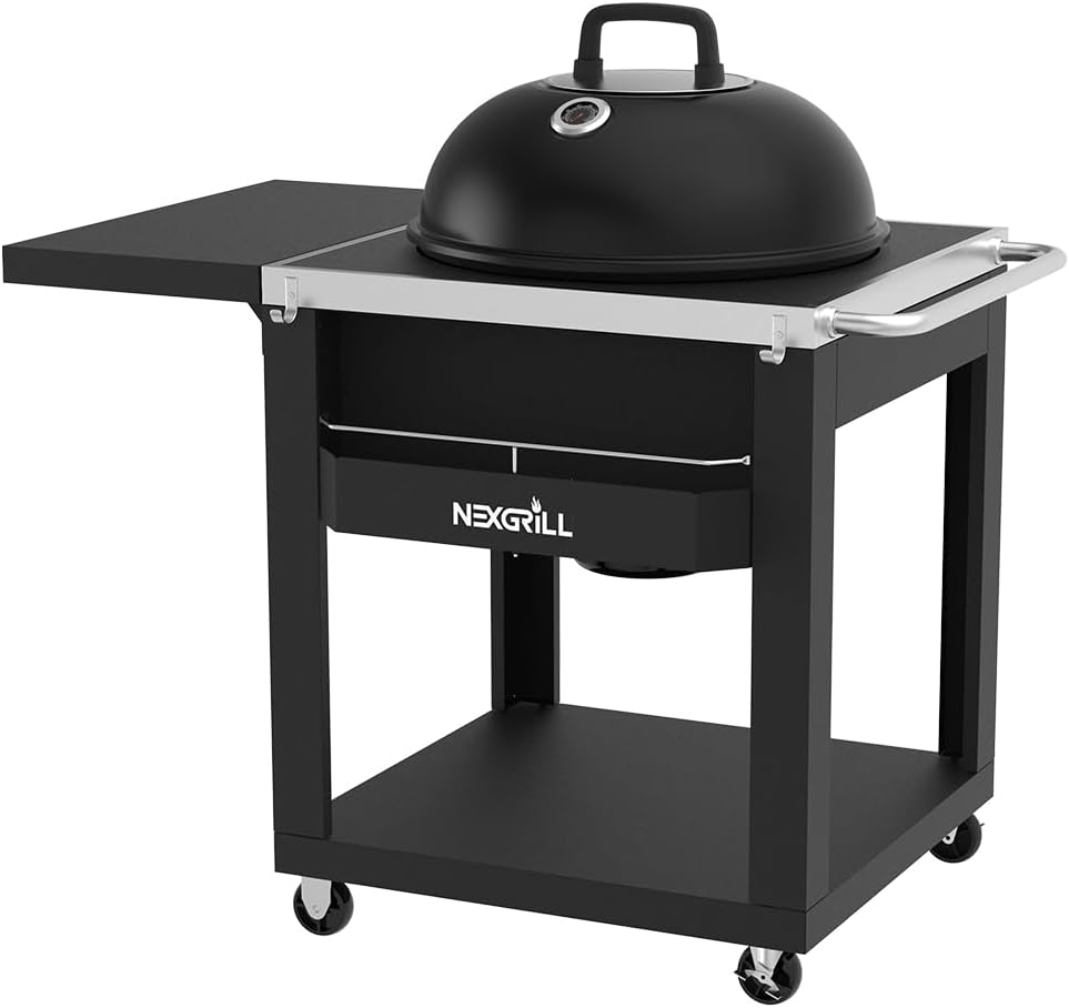 Nexgrill Parrilla de carbón de 22 pulgadas con carrito de mesa y mesa auxiliar, espacio de cocción de 358.4 pulgadas cuadradas, perfecta para