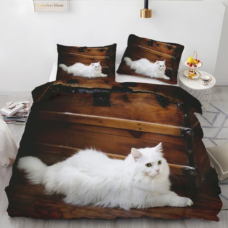 Dark Brown Ragdoll Cat Twin Duvet Cover Animal Print Twin Bedding Sets Soft Microfiber Comforter Cover and 2 Pillow Shams 20″X26″, Bed Set Duvet