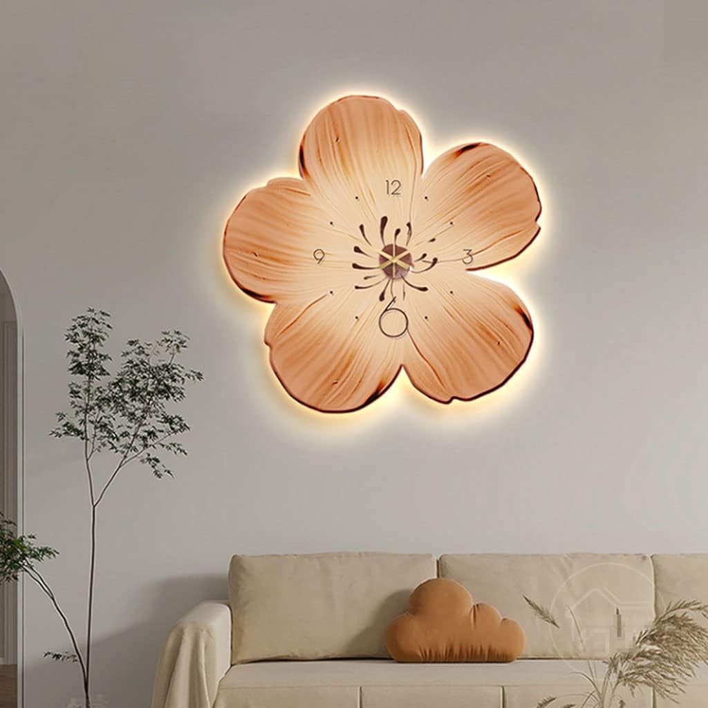 Reloj de pared Luz nocturna en forma de flor Reloj de pared silencioso sin tictac Daisy pintura decorativa iluminado reloj de arte con luz LED para