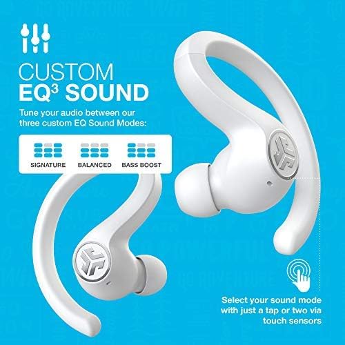 JLab JBuds Air Sport True Auriculares Bluetooth inalámbricos + funda de carga, blanco, resistencia al sudor IP66, conexión Bluetooth 5.0 clase 1,