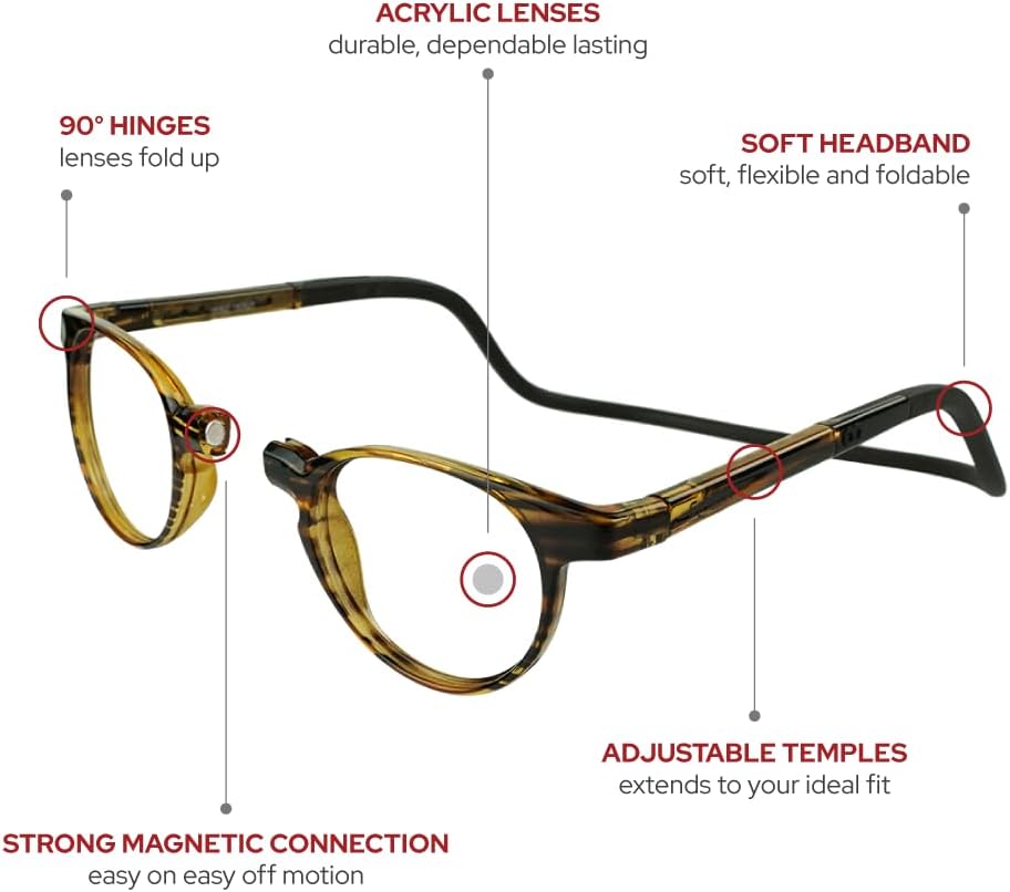 Clic Slastik – Gafas de lectura magnéticas para lectores de computadora, banda plegable suave, patillas ajustables, Taku