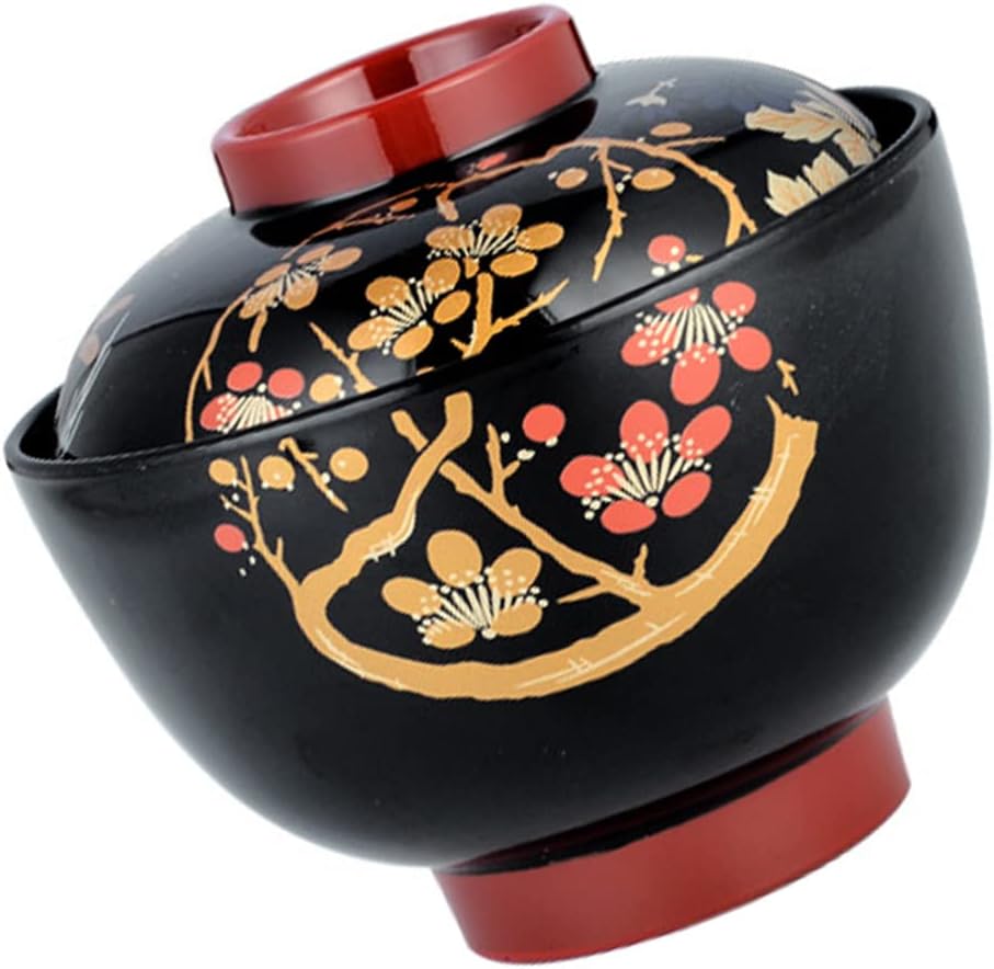 Hemoton Cuenco de sopa de cebolla francesa Cuenco de sopa de miso con tapa, cuenco de fideos de melamina japonesa, cuenco de arroz, cuenco de postre