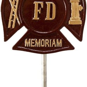 Montague Metal Products Marcador de tumbas y soporte para bandera, diseño de cruz maltesa de bombero, color rojo ladrillo con oro Montague Metal Products Marcador de tumbas y soporte para bandera, diseño de cruz maltesa de bombero, color rojo ladrillo con oro