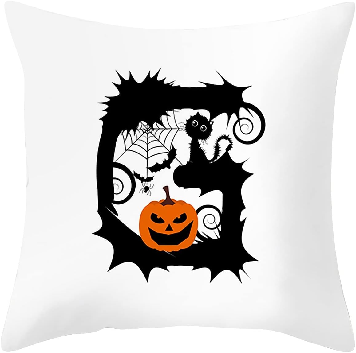 Muised Funda de almohada con letras de Halloween, iniciales de calabaza, telaraña, gato, alfabeto, cintura G, funda de almohada para decoración de
