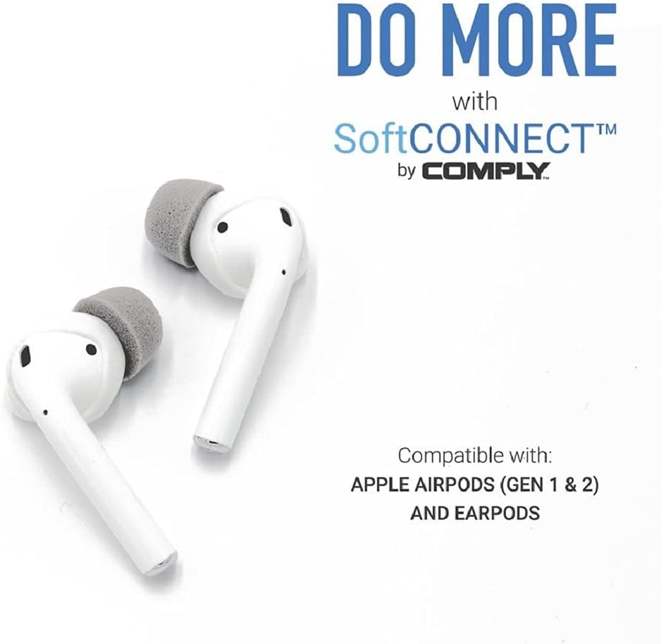 COMPLY SoftCONNECT – Puntas de repuesto de espuma suave para Apple AirPods (Gen. 1 y 2), auriculares Apple y auriculares similares (grandes, 2 pares)