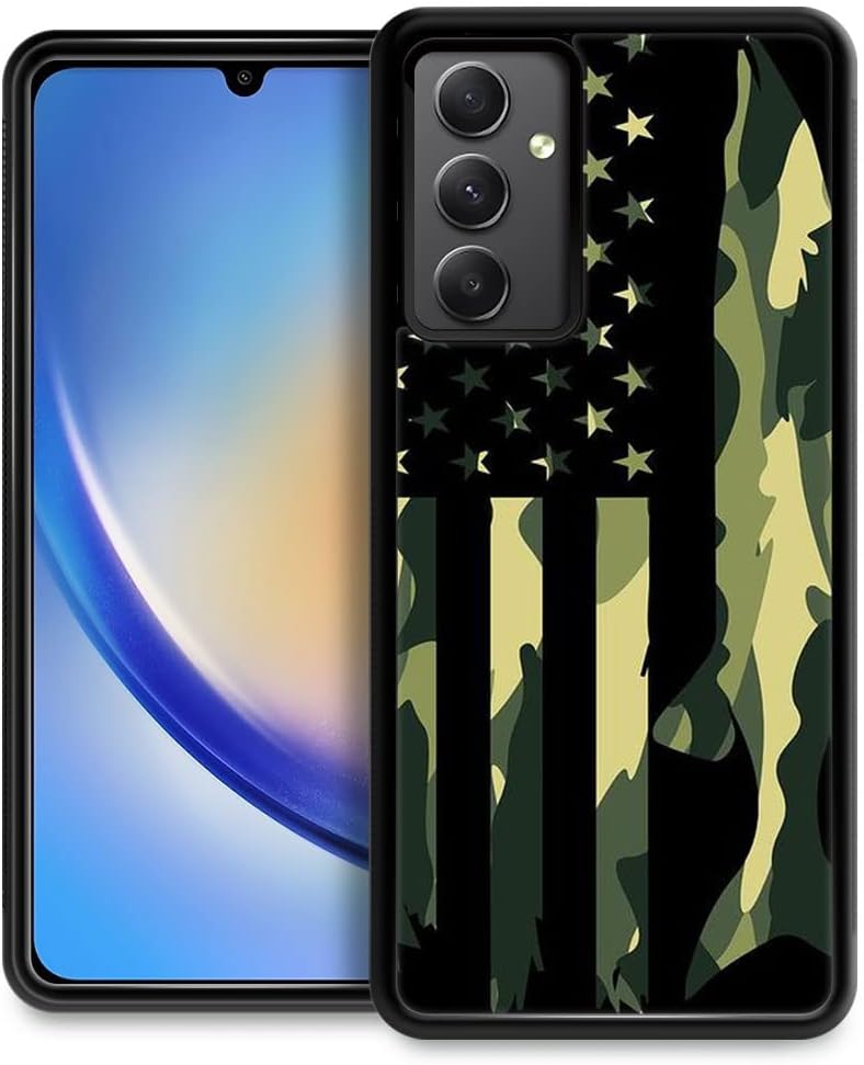 DJSOK Funda compatible con Samsung Galaxy A54 5G, diseño clásico de bandera de camuflaje verde de lujo para hombres, niños y niñas, doble capa a