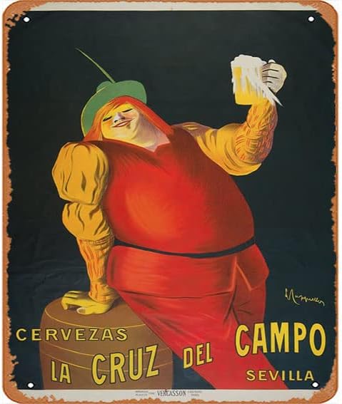Cartel de hojalata vintage Cervezas La Cruz Del Campo, póster de Cappiello – Póster de cerveza Ale Ad Drink, cartel de regalo de vacaciones, letrero