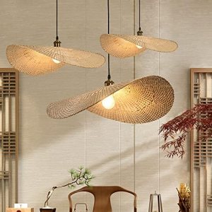 NIUYAO Lámpara colgante vintage de madera con hoja de loto, iluminación de suspensión de simplicidad, lámpara de estilo de bambú individual, NIUYAO Lámpara colgante vintage de madera con hoja de loto, iluminación de suspensión de simplicidad, lámpara de estilo de bambú individual,