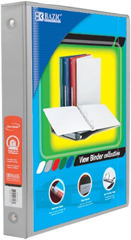 Bazic 1″ Gris 3-Ring View Binder W2-pockets, caso de 12(412112)