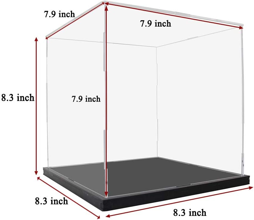 Vitrina de acrílico con base acrílica negra, cajas de acrílico para exhibición, vitrina a prueba de polvo, caja de encimera de cubo, vitrinas para