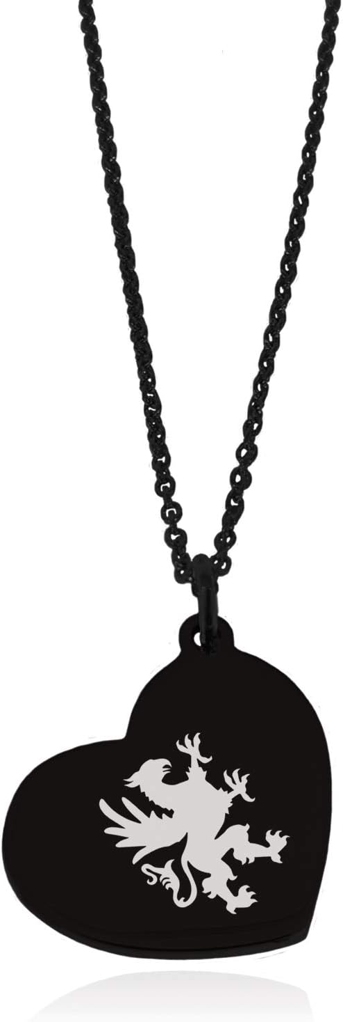 Stainless Steel Grandiose Griffin Floating Heart Tag Charm Pendant Necklace