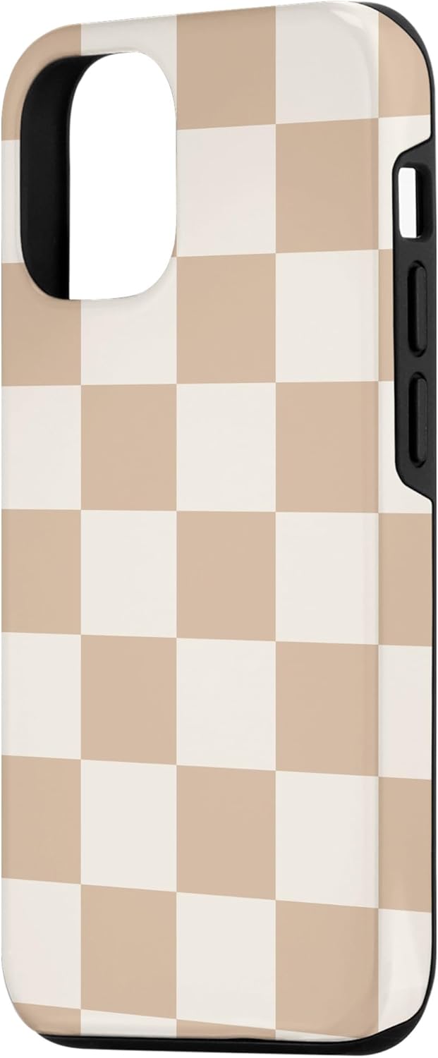 Funda de tablero de ajedrez marrón beige claro para iPhone 14 Pro