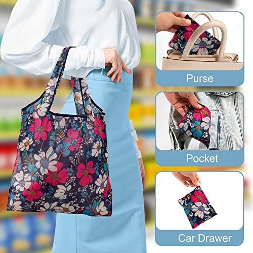 xfyoeg Paquete de 6 bolsas de compras reutilizables de nailon plegables, bolsas de comestibles de cocina, bolsas lavables y duraderas