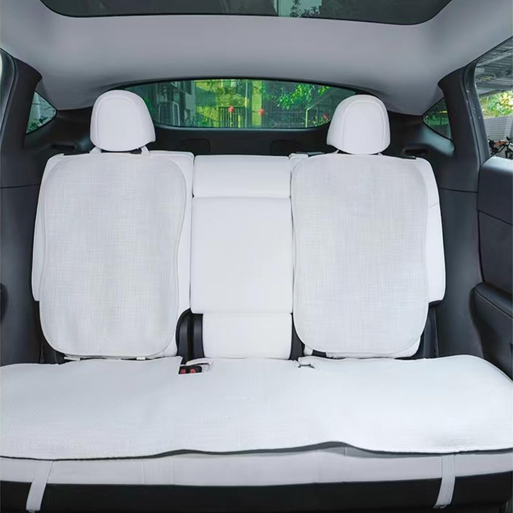 Car Seat Mat Pad Protector Covers,Driver Front Rear Seat Bench Cushion Cover,for Tesla Model 3 seat Cover Set 2017-2022,Ice Silk Anti-Dirty White