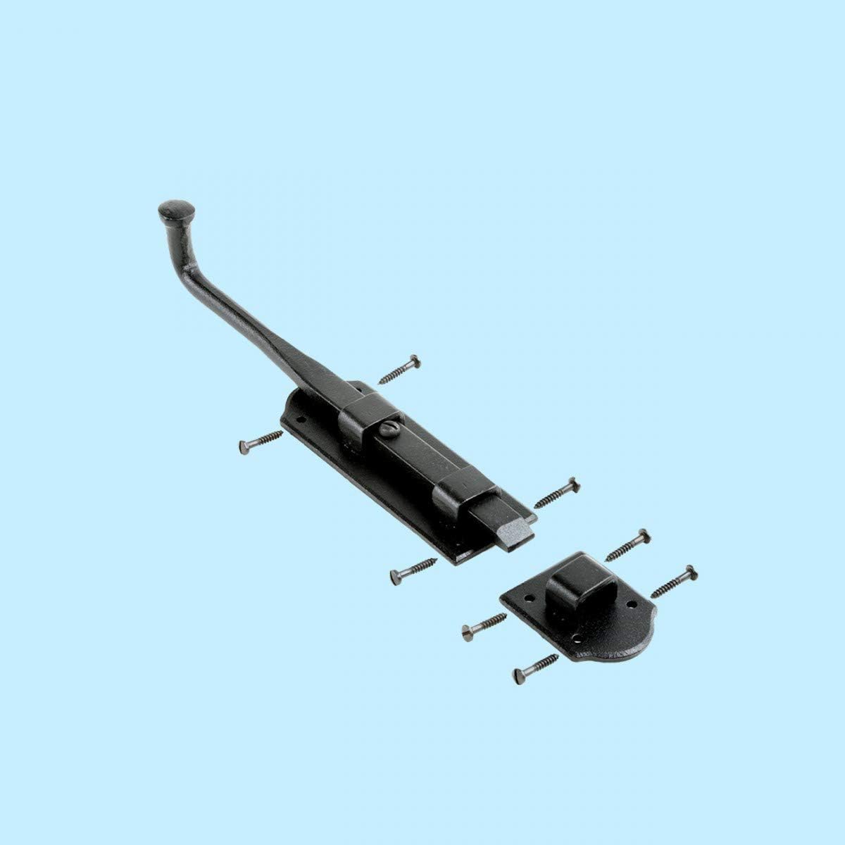 Renovators Supply Manufacturing Pestillo de perno deslizante 9 pulgadas. Perno deslizante estilo punta de bola de hierro negro con accesorios de