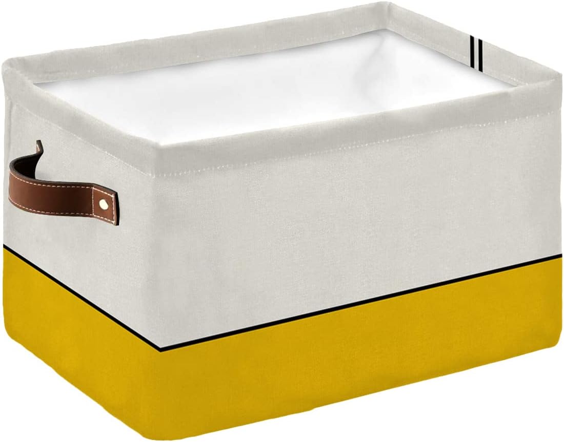 Cesta de almacenamiento geométrica amarilla para organizar estantes, cajas de almacenamiento plegables con asa, bloque de color beige moderno,
