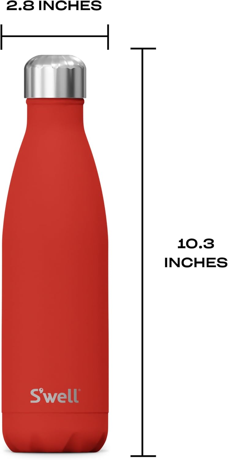 S’well Botella de agua de acero inoxidable, 17 onzas, color rojo amapola, recipientes aislados al vacío de triple capa que mantiene las bebidas