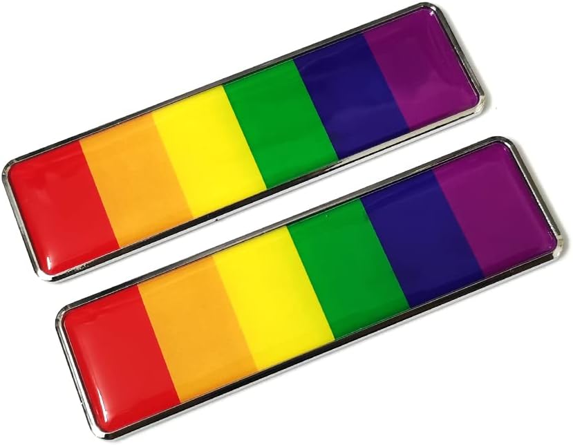 Un par de calcomanías de metal 3D con emblema de arco iris, calcomanías de orgullo universales para el hogar y la oficina, 4.114 x 1.181 in