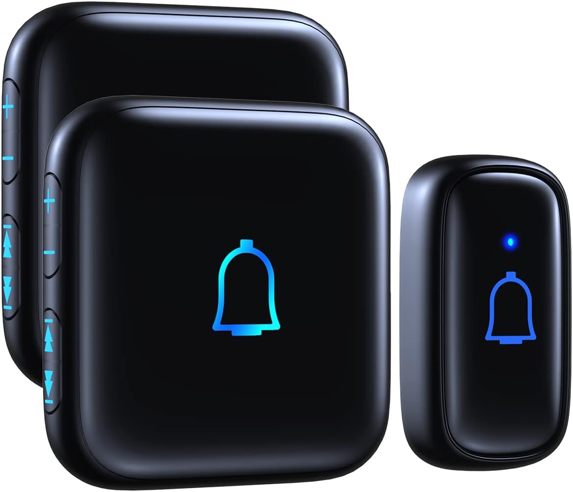 Timbre inalámbrico IP66 resistente al agua de 1000 pies con 56 timbres de 115 dB 7 niveles de volumen, modo de silencio con flash LED, timbre