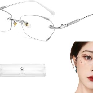 Donpidd Gafas de lectura sin montura de luz anti-azul de moda, gafas de presbicia de luz anti-azul sin montura de diamante para mujer Donpidd Gafas de lectura sin montura de luz anti-azul de moda, gafas de presbicia de luz anti-azul sin montura de diamante para mujer