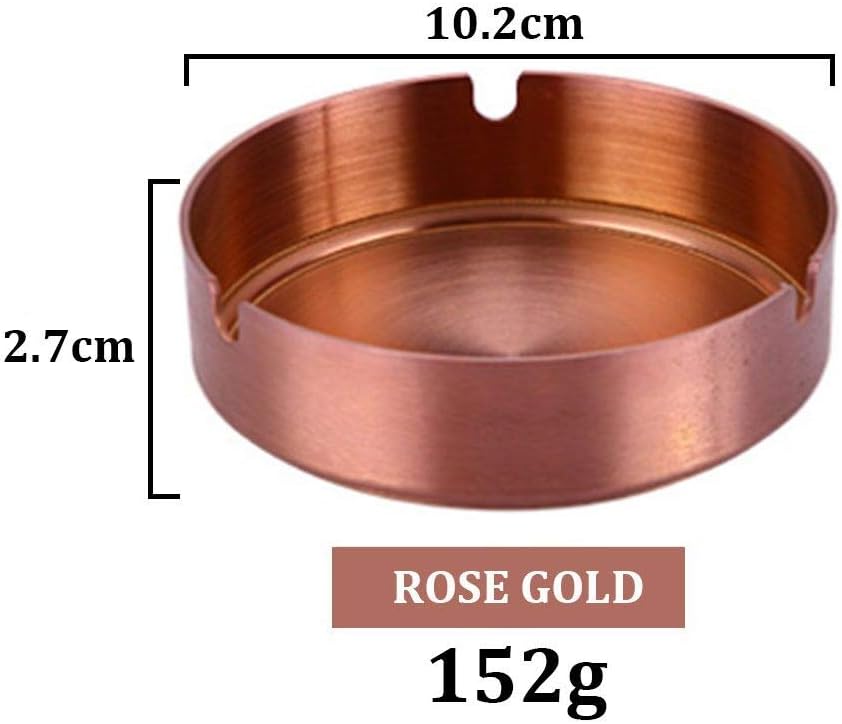 Cenicero de metal de acero inoxidable, cenicero interior al aire libre, decoración de la oficina del hogar, bandeja de ceniza para fumar, (oro rosa)