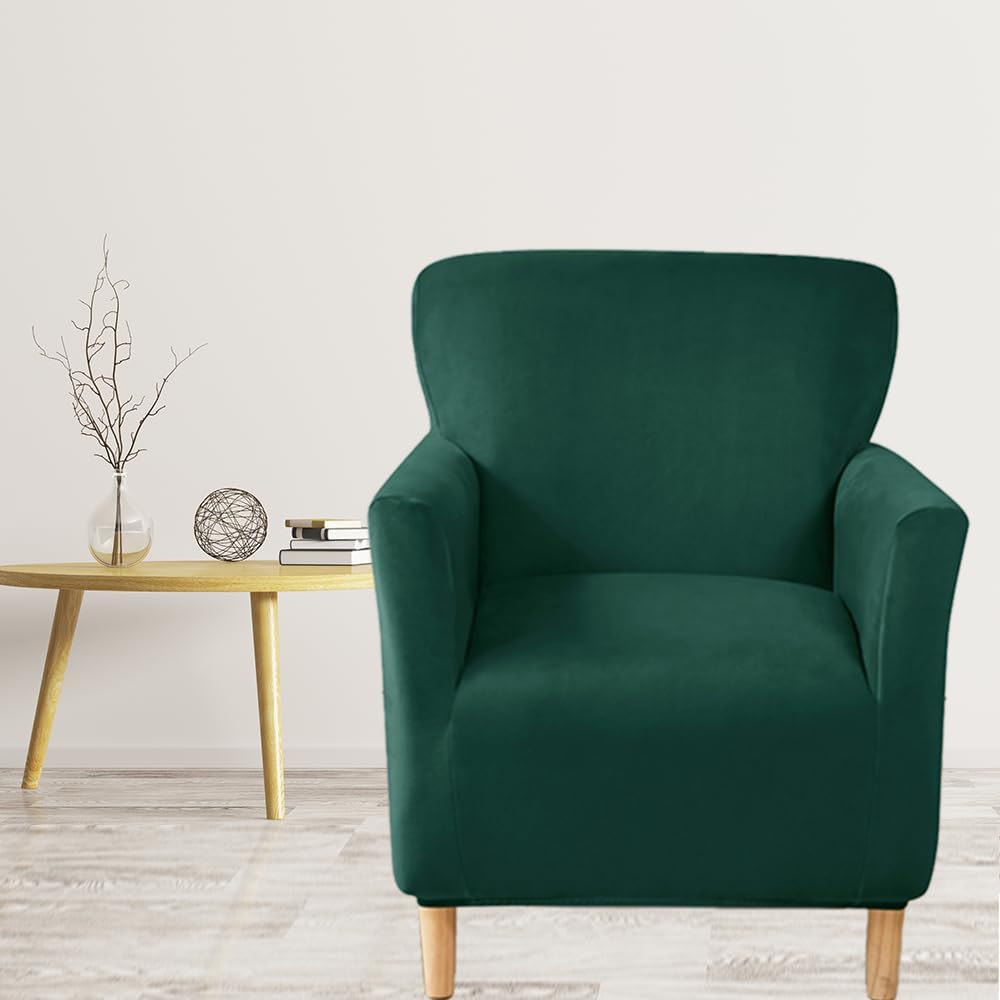 Fundas elásticas para sillón de terciopelo verde con brazos, protector de muebles para sala de estar, dormitorio (verde)