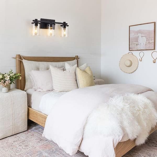DADUL Lámparas de baño de 3 luces, lámparas de tocador de baño negro mate sobre el espejo, apliques de pared de baño para dormitorio, pasillo, sala