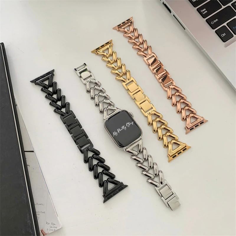 My Pretty Strap Ariel – Correa compatible con Apple Watch de 38401.614 in o 4244451.929 in, acero inoxidable metal dorado para mujer