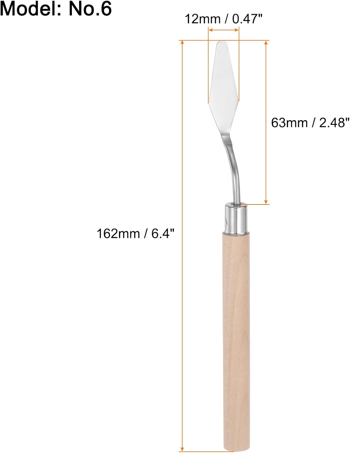 2pcs No.6 Paleta Cuchillos 0.472 in Ancho Acero Inoxidable Pequeña Espátula Puntuosa Pintura Cuchillo de Paleta con Mango de Madera para Óleo
