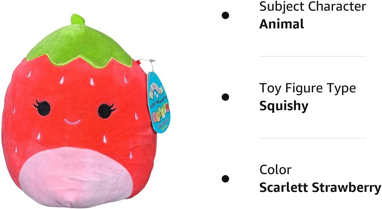 Squishmallow Oficial Kellytoy Food Squad – Juguetes de peluche suave (8 pulgadas, fresa escarlata)
