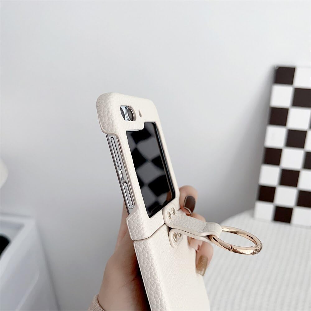 Funda de piel sintética con soporte de anillo para Samsung Galaxy Z Flip 5 4 3 5G Z Flip3Flip4Flip5 mate retro lujo a prueba de golpes vintage
