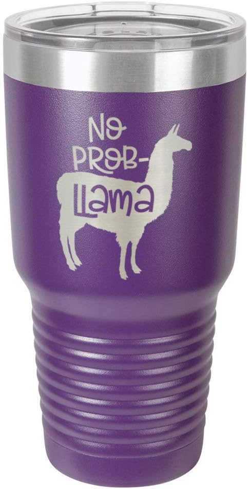 NO PROB-LLAMA – Vaso morado de 30 onzas con popote y tapa superior deslizante, taza de viaje de acero inoxidable  Comparar con Yeti Rambler