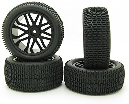 Paquete de 4 ruedas RC, 110 RC, neumáticos RC 110 todoterreno de goma y llanta HEX de 0.472 pulgadas, color negro con insertos de espuma para