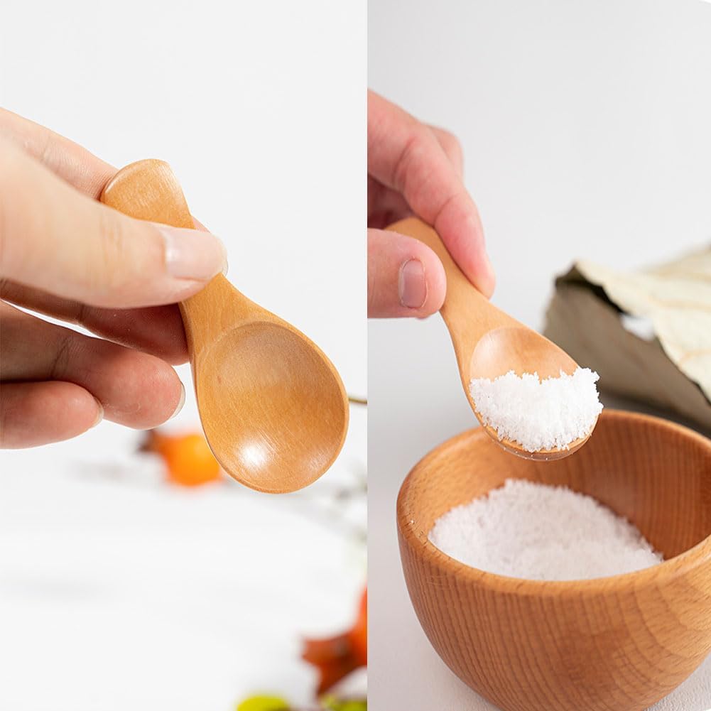 2 mini cucharas de madera con mango corto, perfecto para pequeños frascos de mermelada especias, condimentos, azúcar, miel, café, té, mostaza,