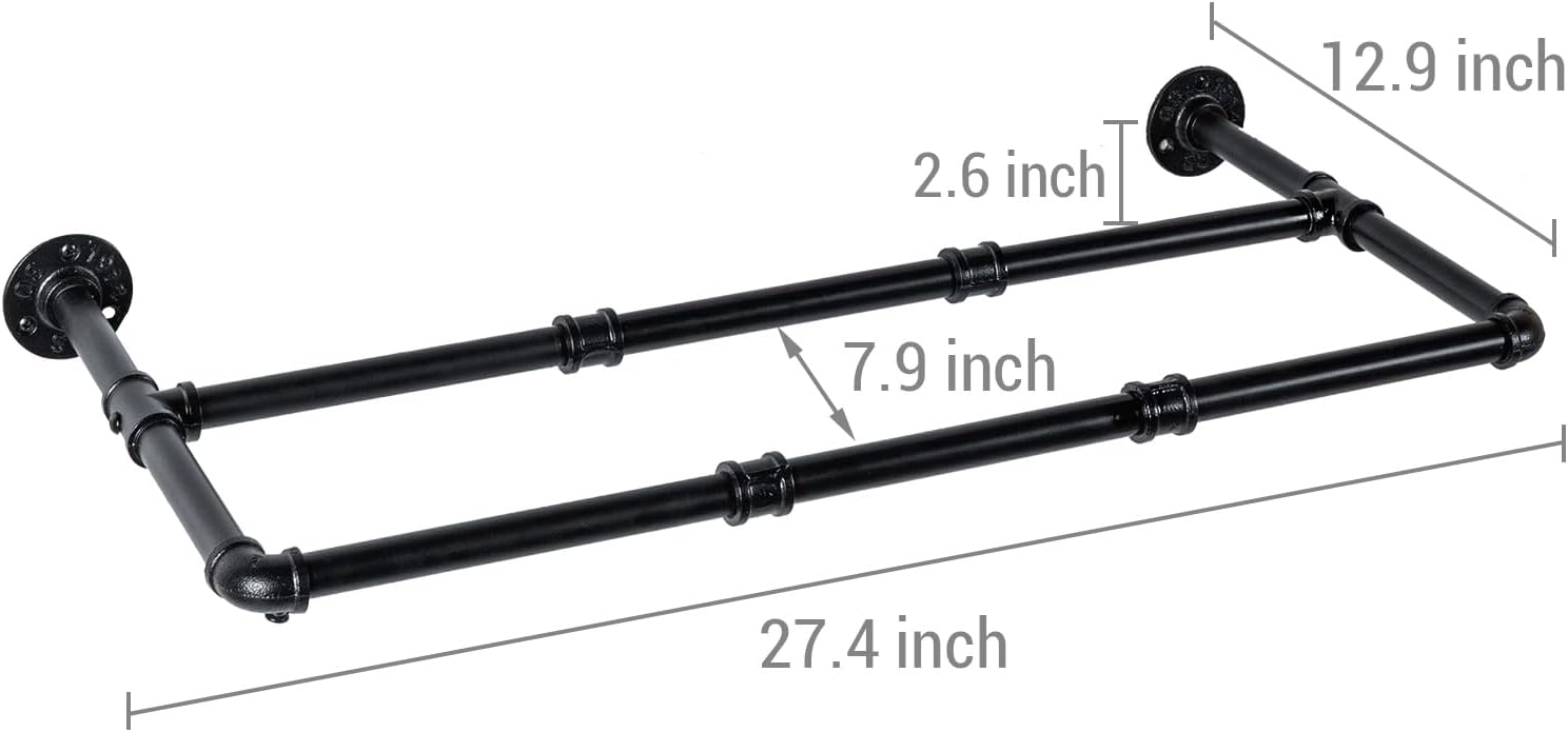 MyGift Juego de 2 estantes industriales de metal negro mate para colgar zapatos y botas, montaje en pared, ahorro de espacio para almacenamiento de