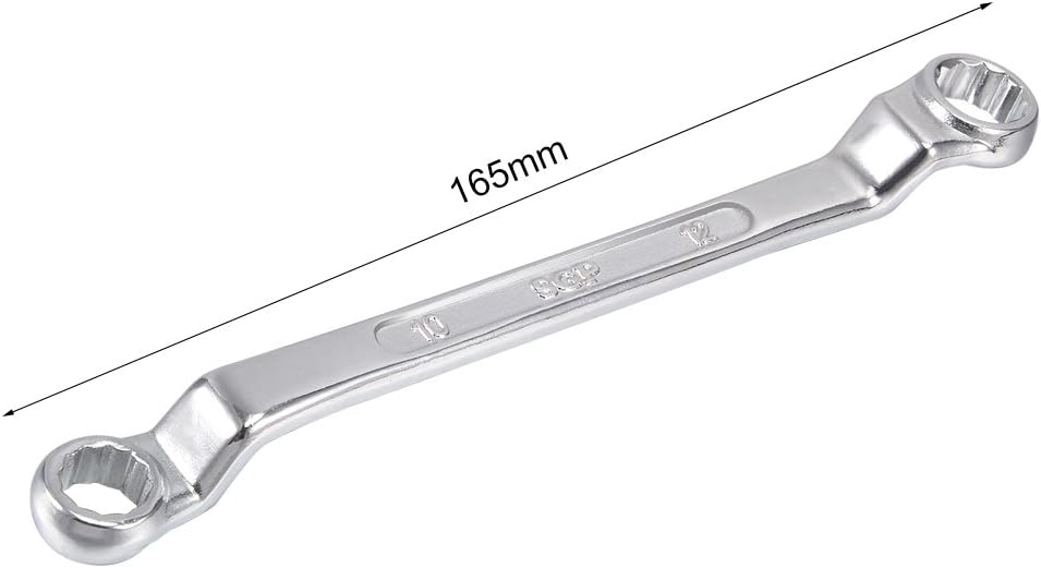 uxcell Llave métrica de extremo de caja doble de 0.394 in x 0.472 in con desplazamiento de 12 puntos, cromada, Cr-V