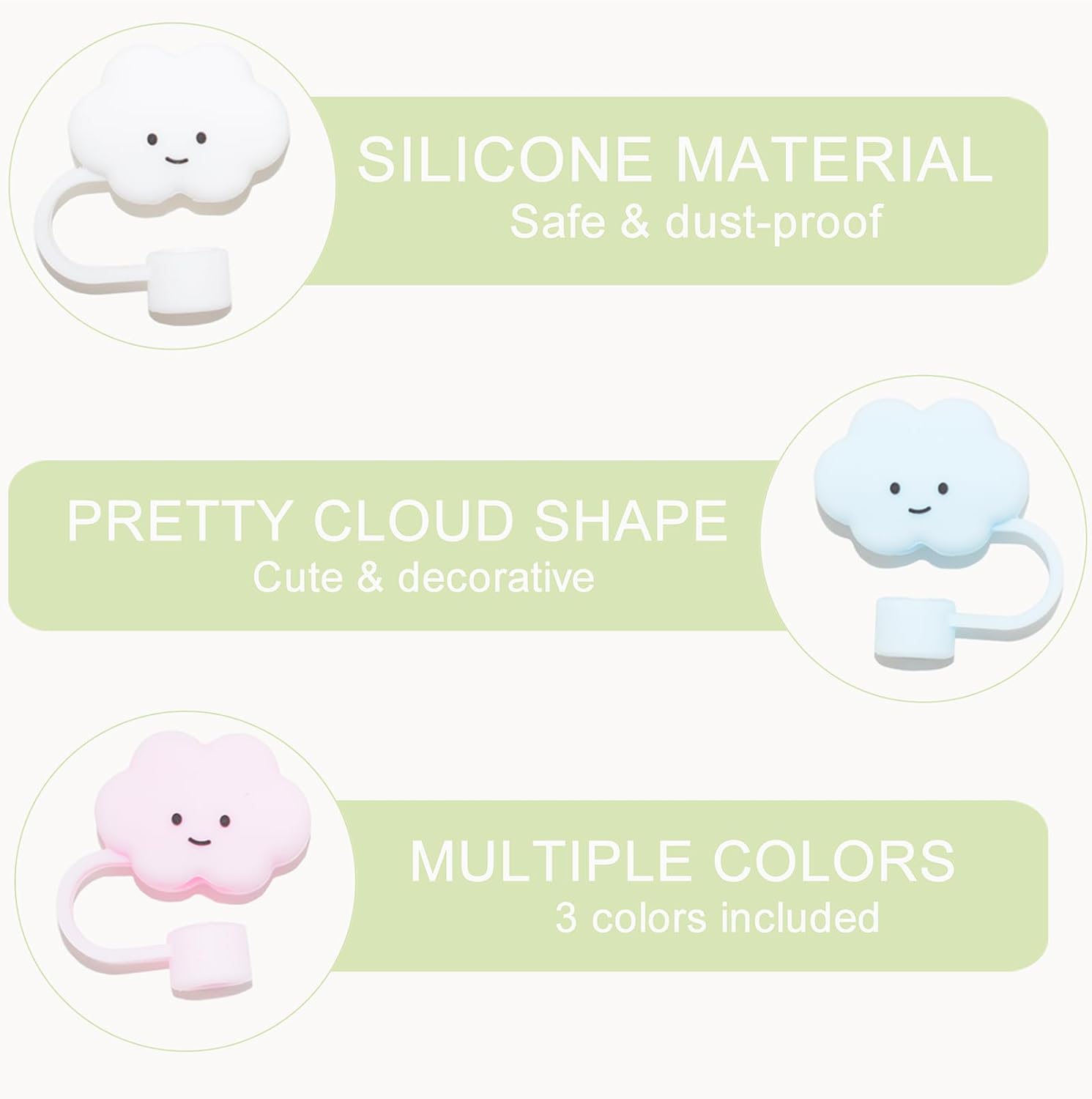 Paquete de 3 fundas de popote para accesorios de copa Stanley, 0.394 in, lindo adorno de popote de silicona para vaso Stanley de 30 y 40 onzas,