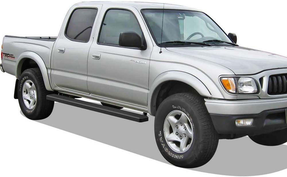 APS Estribos negros de acero inoxidable de 5 pulgadas compatibles con Toyota Tacoma 2001-2004 doble cabina (escalones laterales de barras nerf)