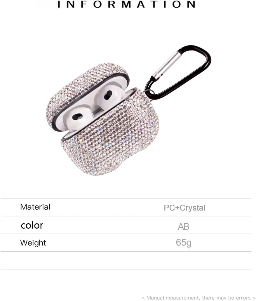 Funda brillante compatible con AirPods de 3 generación con llavero, a prueba de golpes, funda protectora de diamantes de imitación de alta calidad