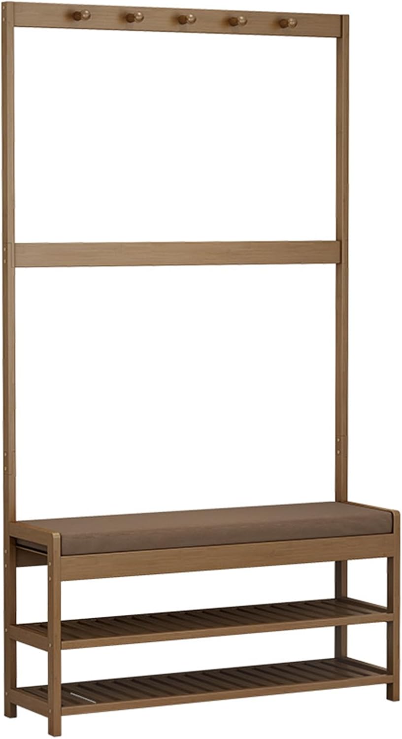 Perchero de madera con banco y almacenamiento de zapatos, zapatero independiente 3 en 1 y perchero para entrada, sala de estar, estante de