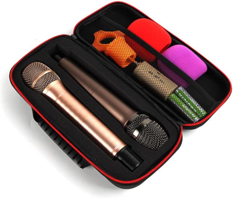 Vaguelly Bolsa de almacenamiento para micrófono, dos micrófonos inalámbricos, estuche de almacenamiento portátil, bolsa de micrófono doble EVA,