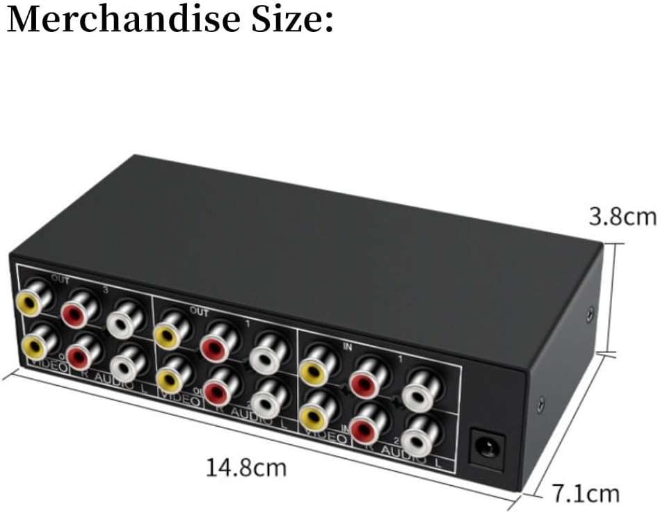 3RCA AV Audio Video Switcher Divisor 2 en 4 Salida 2 en 2 Salidas Reproductor de DVD Consola de juegos Caja de TV Monitor de TV Externo Proyector